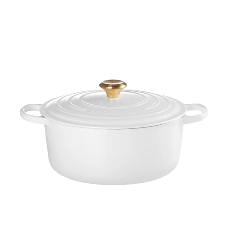 Le Creuset Signature Cast Iron Round Casserole 28cm - 6.7L White with Gold Knob - Image 02