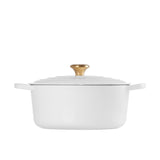 Le Creuset Signature Cast Iron Round Casserole 28cm - 6.7L White with Gold Knob - Image 03