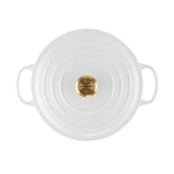 Le Creuset Signature Cast Iron Round Casserole 28cm - 6.7L White with Gold Knob - Image 04