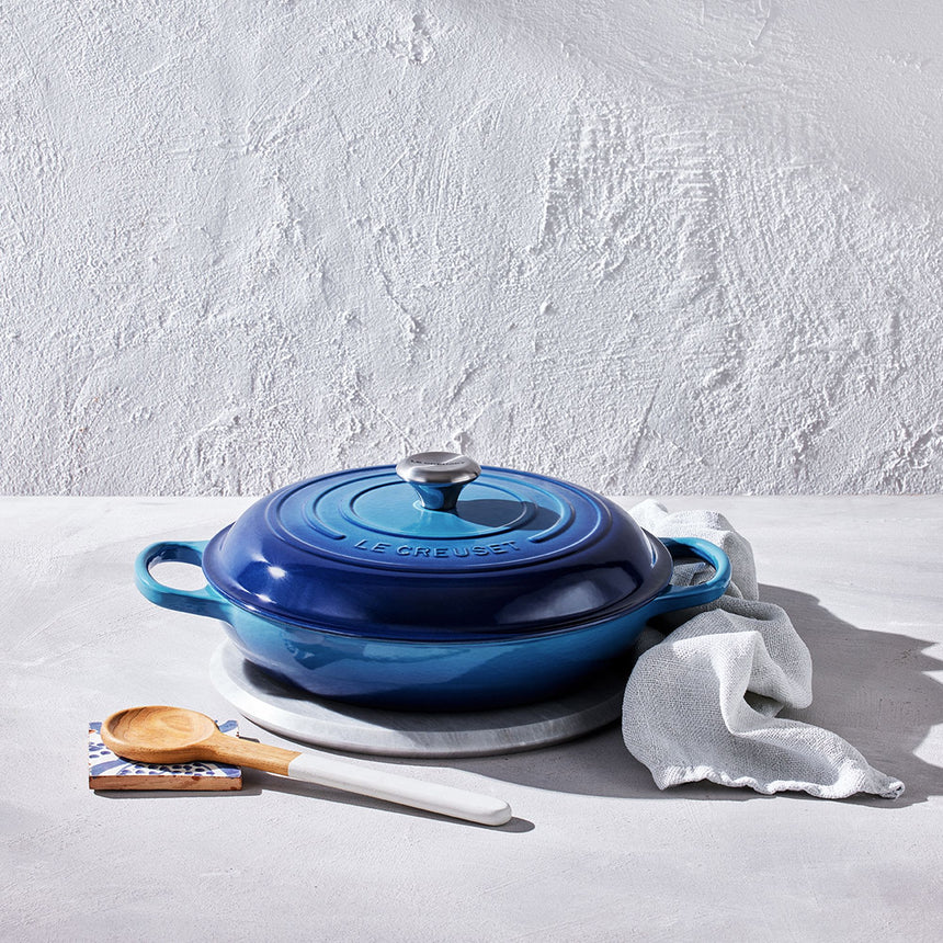 Le Creuset Signature Cast Iron Shallow Casserole 30cm Azure in Blue - Image 02