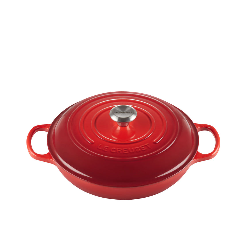 Le Creuset Signature Cast Iron Shallow Casserole Stainless Steel Knob 30cm Cerise in Red - Image 01
