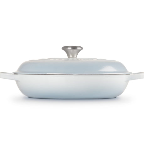 Le Creuset Signature Cast Iron Shallow Casserole Stainless Steel Knob 30cm Coastal in Blue - Image 02