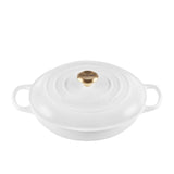 Le Creuset Signature Cast Iron Shallow Casserole 30cm - 3.5L White w/ Gold Knob - Image 01