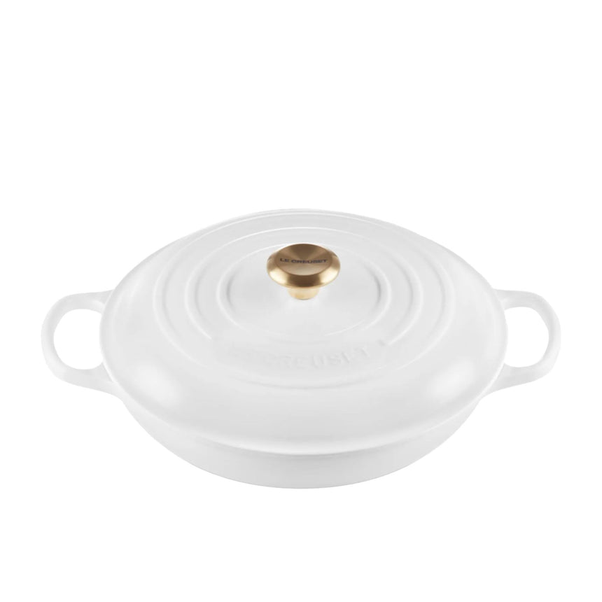 Le Creuset Signature Cast Iron Shallow Casserole 30cm - 3.5L White w/ Gold Knob - Image 01