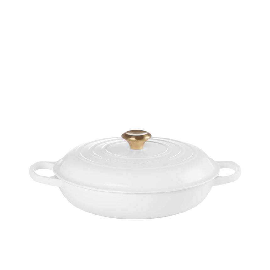 Le Creuset Signature Cast Iron Shallow Casserole 30cm - 3.5L White w/ Gold Knob - Image 02