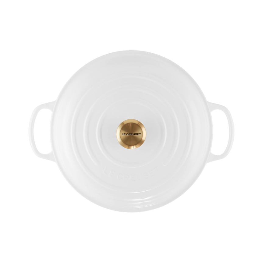 Le Creuset Signature Cast Iron Shallow Casserole 30cm - 3.5L White w/ Gold Knob - Image 04