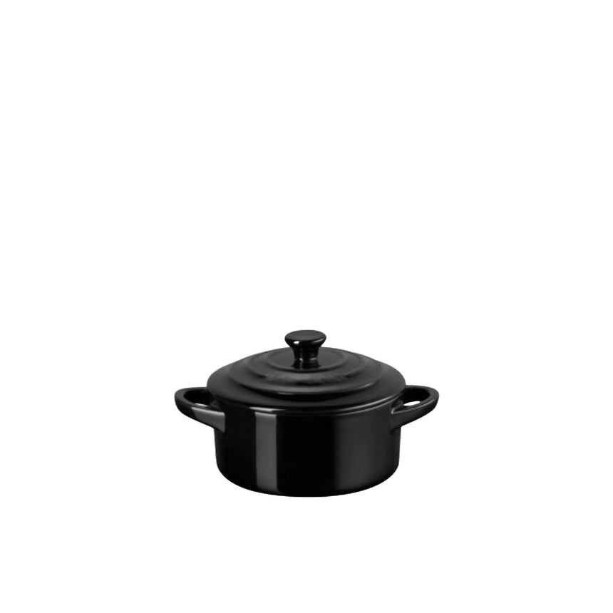 Le Creuset Stoneware Mini Round Casserole 9cm Satin in Black - Image 01