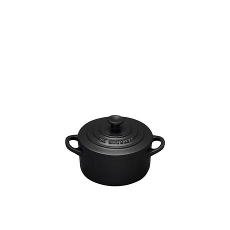 Le Creuset Stoneware Mini Round Casserole 9cm Satin in Black - Image 02