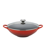 Le Creuset Signature Cast Iron Wok with Glass Lid 32cm Cerise - Image 01