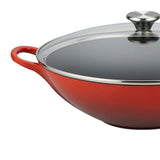 Le Creuset Signature Cast Iron Wok with Glass Lid 32cm Cerise - Image 02