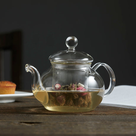 Leaf & Bean Chrysanthemum Glass Teapot with Filter 600ml 3 Cup - Image 02