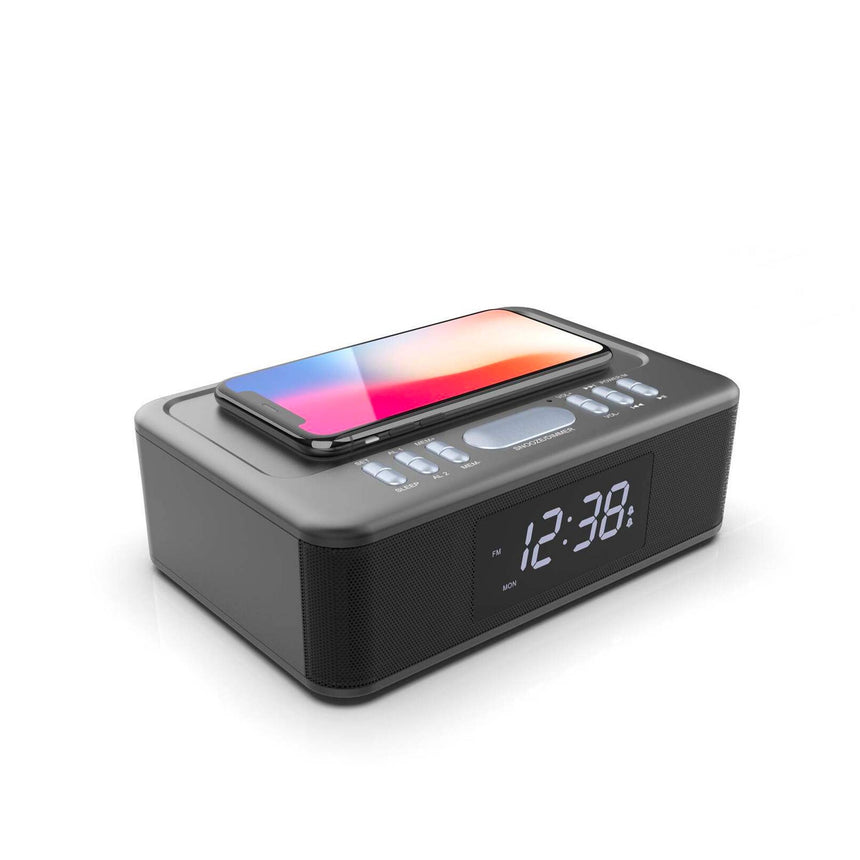 Lenoxx FM Clock Radio with Wireless Charger and Bluetooth Black - Image 03