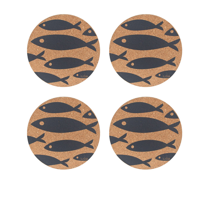 Liga Cork Coaster Set of 4 Fish Grey - Image 01