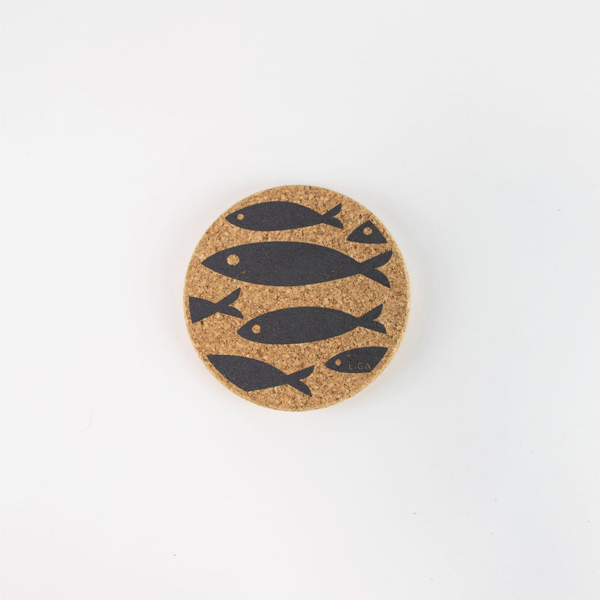 Liga Cork Coaster Set of 4 Fish Grey - Image 03