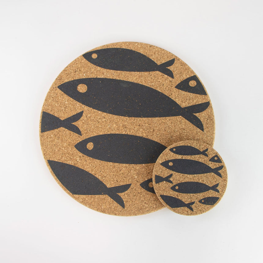 Liga Cork Coaster Set of 4 Fish Grey - Image 05