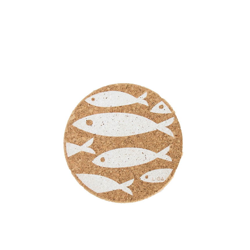 Liga Cork Coaster Set of 4 Fish White - Image 03