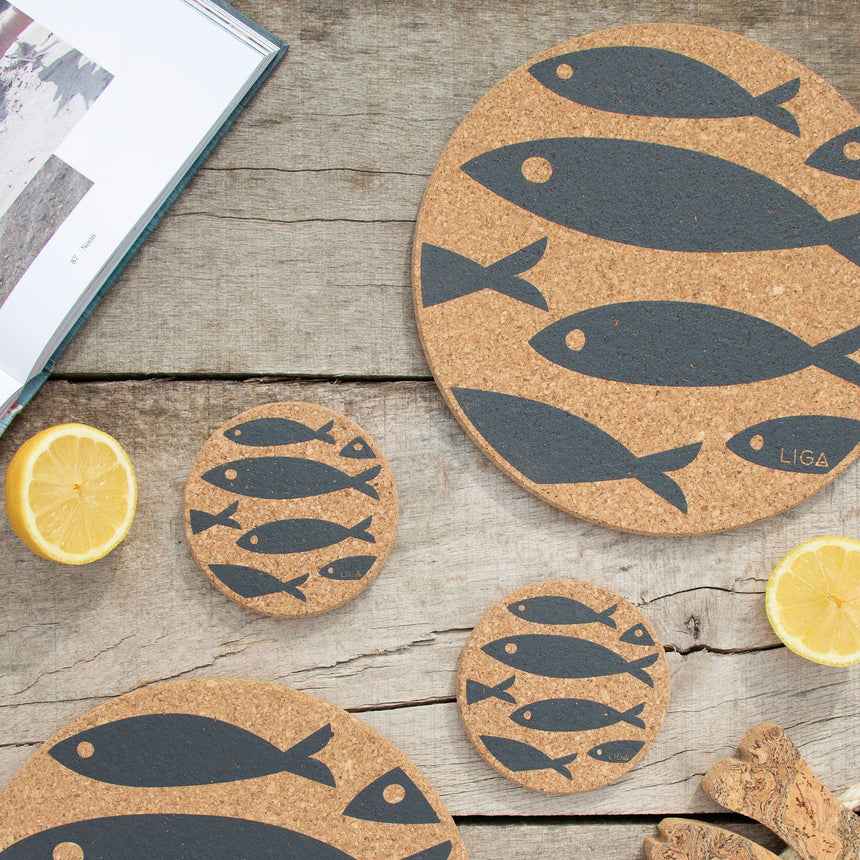 Liga Round Cork Placemat Set of 4 Fish Grey - Image 04