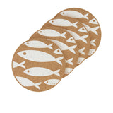 Liga Round Cork Placemat Set of 4 Fish White - Image 01