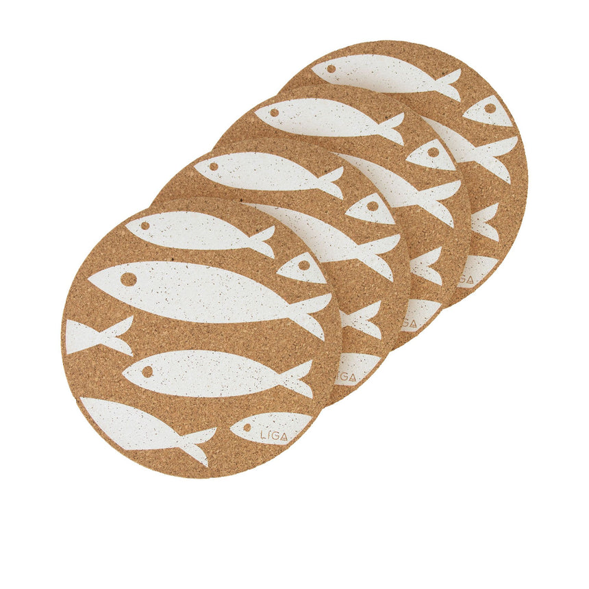 Liga Round Cork Placemat Set of 4 Fish White - Image 01