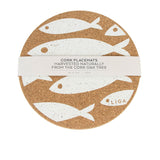 Liga Round Cork Placemat Set of 4 Fish White - Image 05