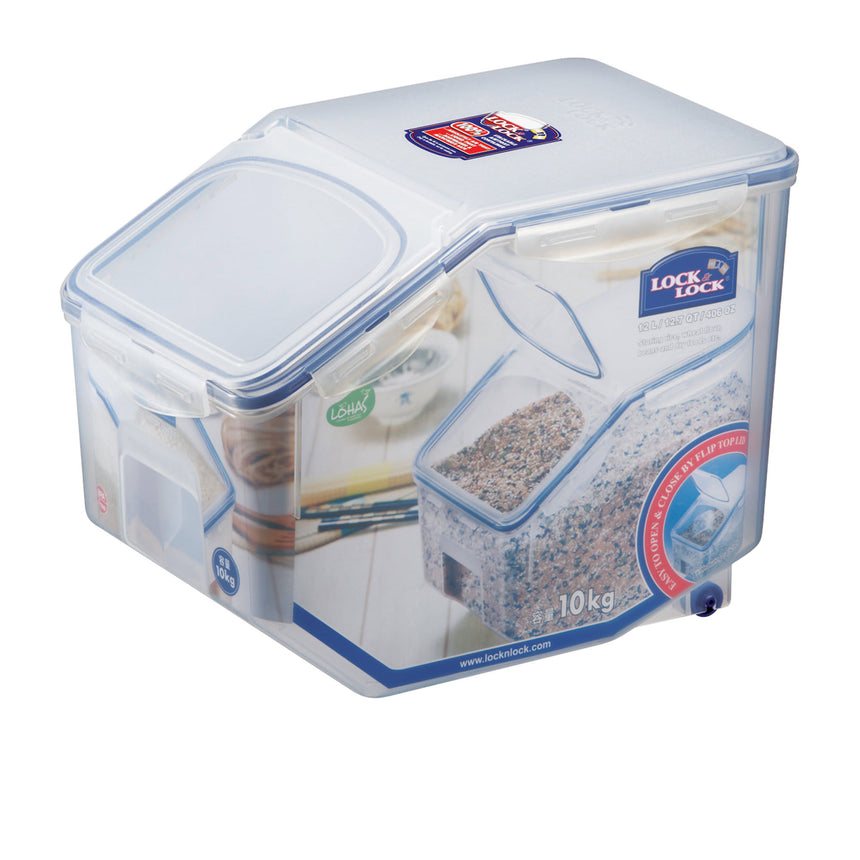 Lock & Lock Rectangular Tapered Rice Case 12 Litre with Measuring Cup - Image 01