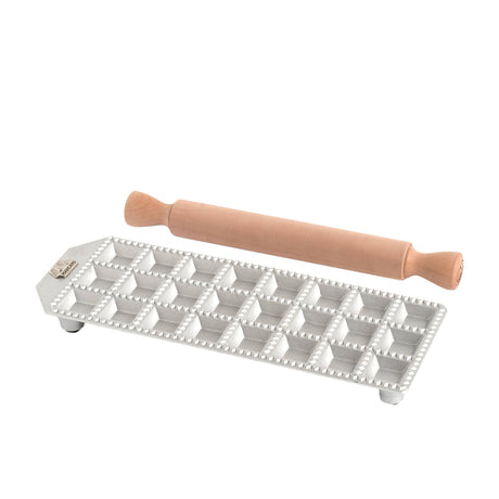 Marcato Raviolo Tray 24 Hole Square with Rolling Pin - Image 01