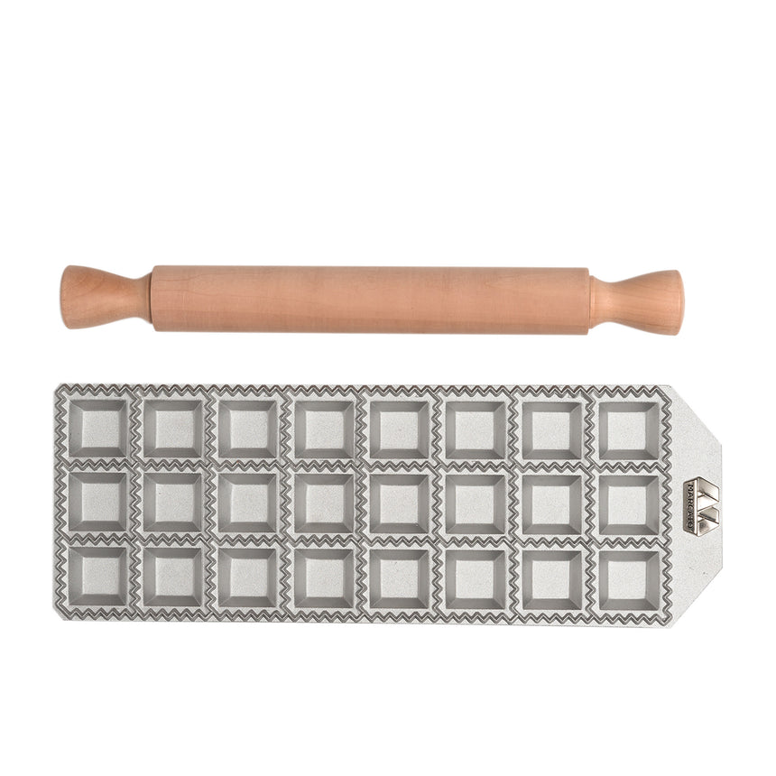 Marcato Raviolo Tray 24 Hole Square with Rolling Pin - Image 05