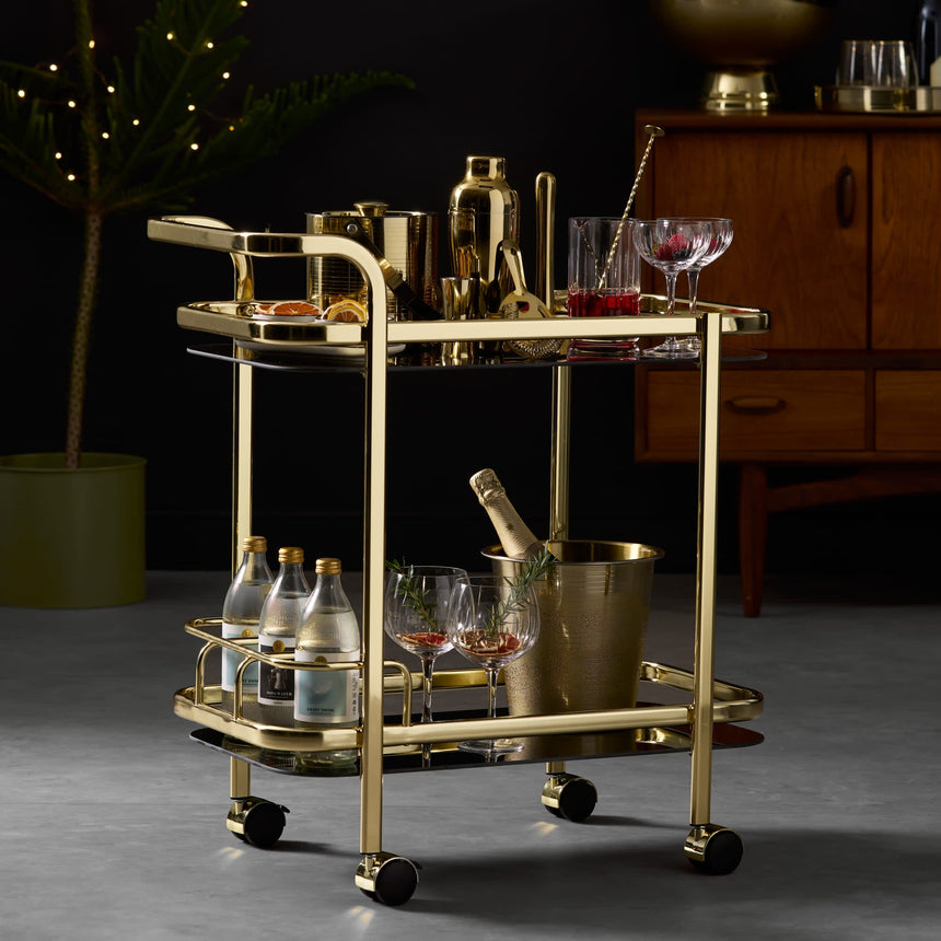 Windsor Bar Cart with Bottle Holder Gold in Black - Image 03