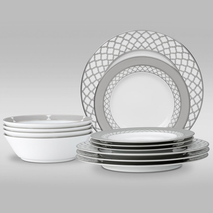 Noritake Eternal Palace Dinner Set 12 Piece in White/Platinum - Image 03