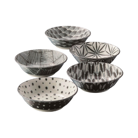 Japanese Collection Komon Porcelain Bowl Set of 5 in Black - Image 01