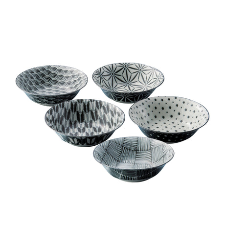 Japanese Collection Komon Porcelain Bowl 16cm Set of 5 in Black - Image 01