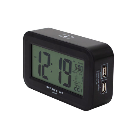 One Six Eight London Reilly Digital Alarm Clock Black - Image 02