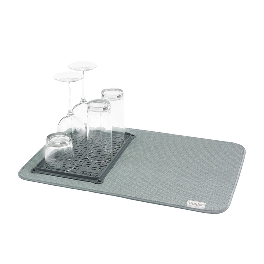 Polder Microfibre Drying Mat with Glass Tray Gray - Image 01