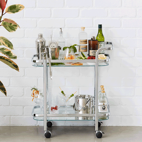 Piaf Bar Cart with Bottle Holder Silver - Image 02