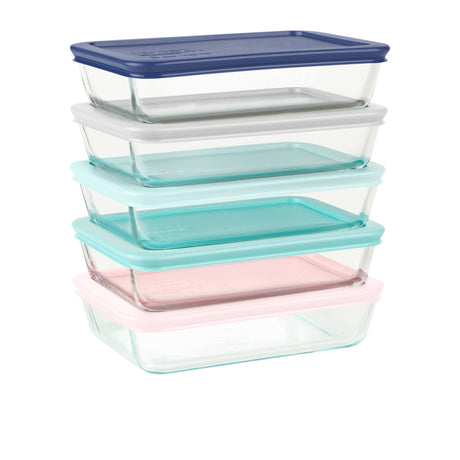 Pyrex Simply Store 3 Cup Rectangle Storage Meal Plan with Pastel 10 Piece Set - Image 01