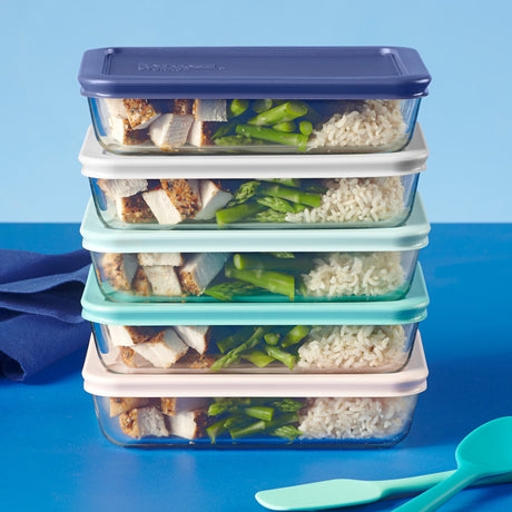 Pyrex Simply Store 3 Cup Rectangle Storage Meal Plan with Pastel 10 Piece Set - Image 02