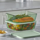 Pyrex Simply Store Rectangular Tinted Glass Storage 11 Cup Green - Image 02