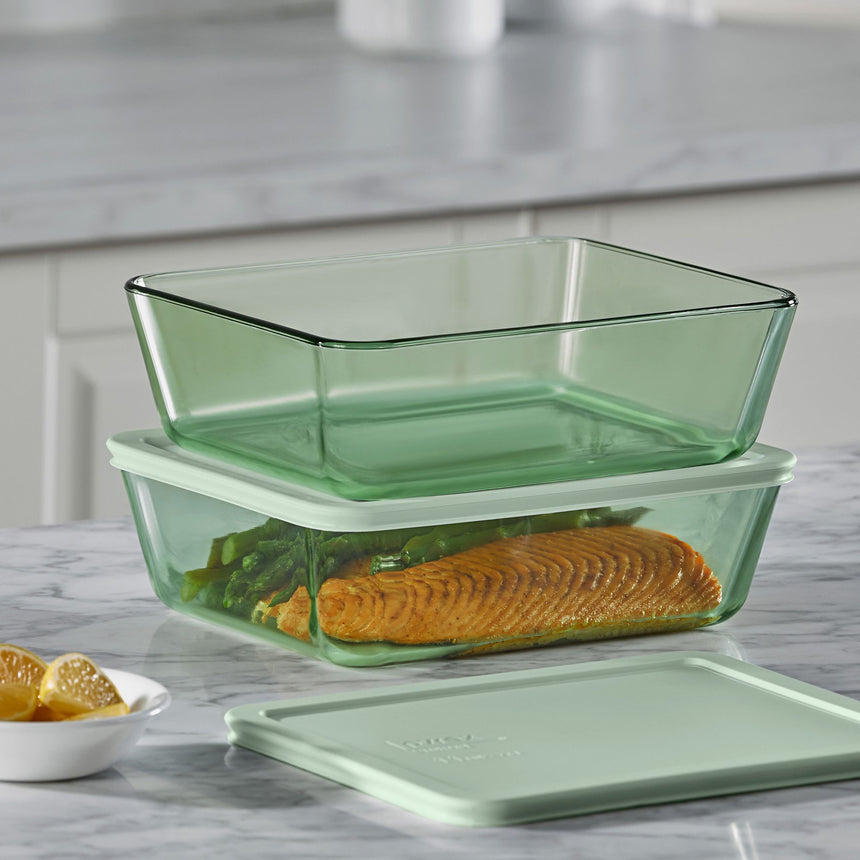 Pyrex Simply Store Rectangular Tinted Glass Storage 11 Cup Green - Image 03