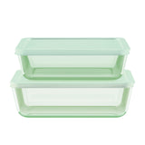 Pyrex Simply Store Rectangular Tinted Glass Storage Set 4pc Green - Image 01