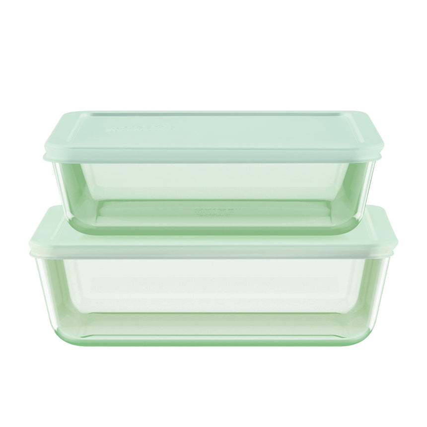 Pyrex Simply Store Rectangular Tinted Glass Storage Set 4pc Green - Image 01