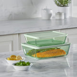 Pyrex Simply Store Rectangular Tinted Glass Storage Set 4pc Green - Image 02