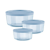 Pyrex Simply Store Round Tinted Glass Storage Set 6pc Blue - Image 01