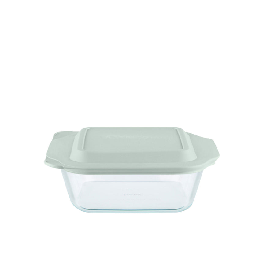 Pyrex Deep Square with Sage Lid 20cm 2 Litre - Image 01