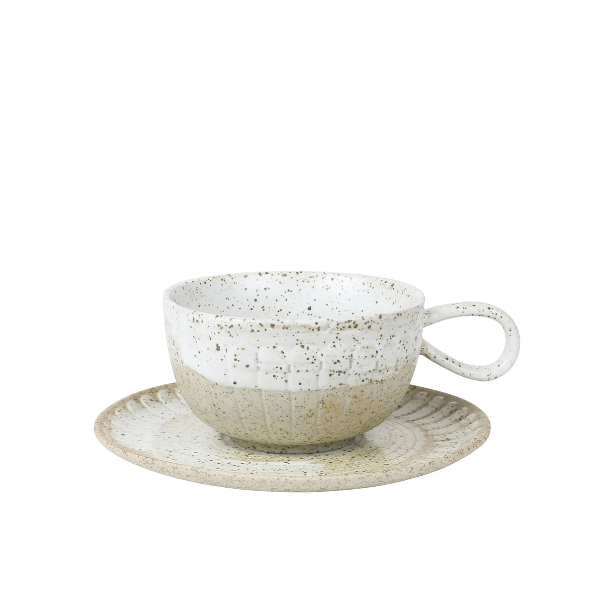 Robert Gordon Ceylon Cup and Saucer 200ml in White Speckle - Image 01