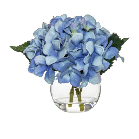 Rogue Hydrangea in Sphere Vase Blue - Image 01