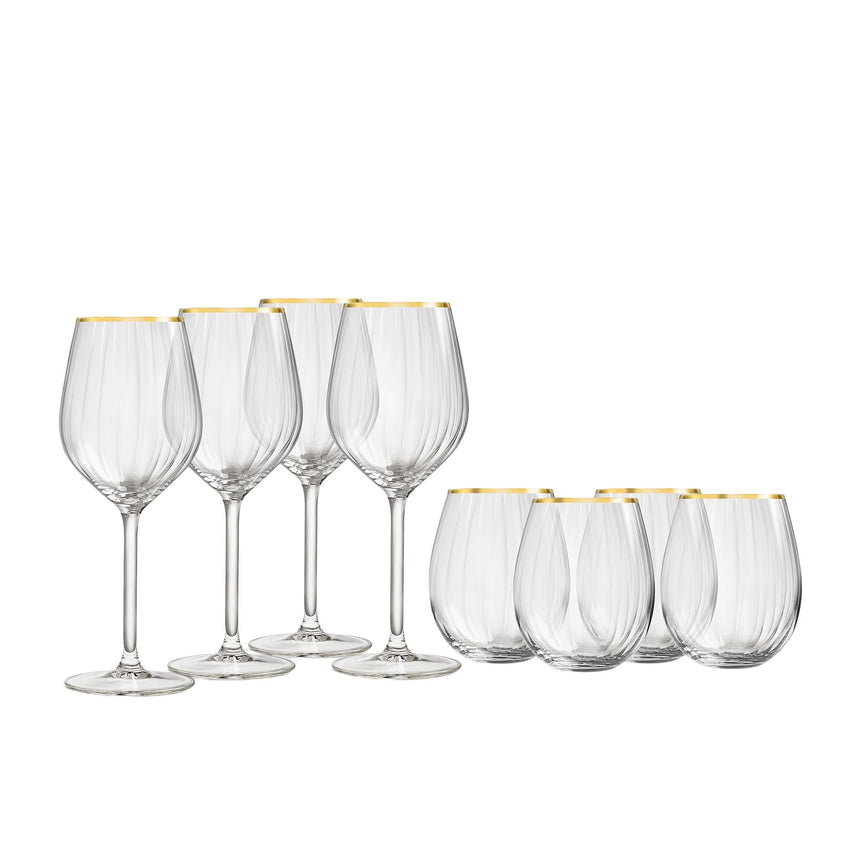 Royal Leerdam Scarlett Wine and Tumbler Glass with Gold Rim Set 8pc - Image 01