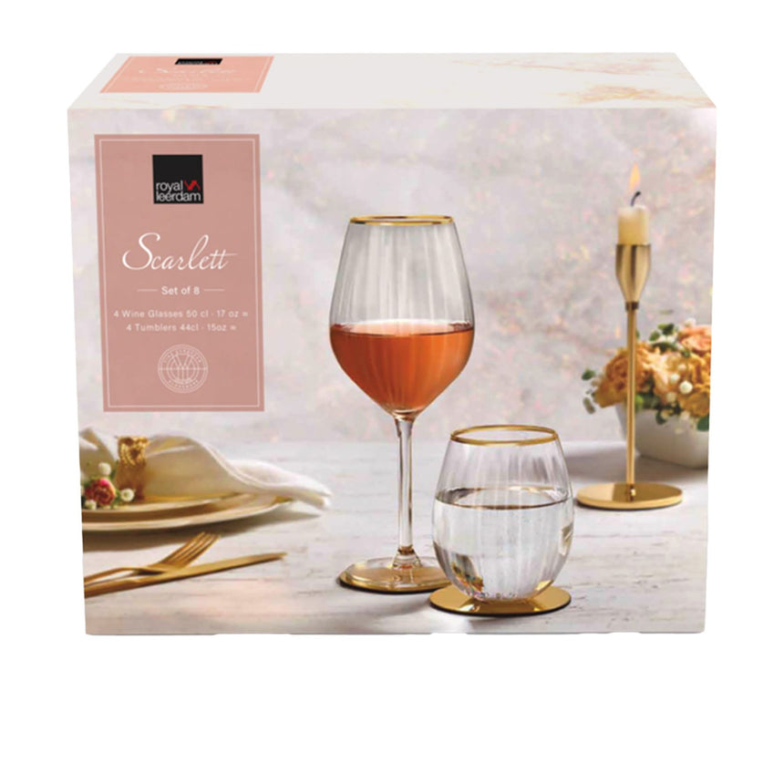 Royal Leerdam Scarlett Wine and Tumbler Glass with Gold Rim Set 8pc - Image 03