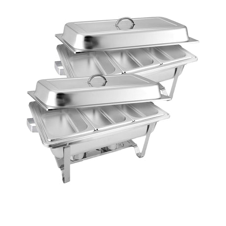 Soga Rectangular Stainless Steel Triple Tray Chafing Dish Set of 2 - Image 01