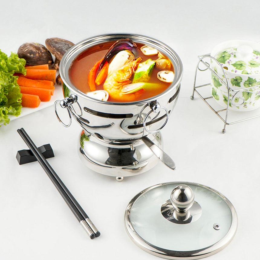 Soga Round Stainless Steel Single Hot Pot with Glass Lid 18.5cm Set of 2 - Image 03