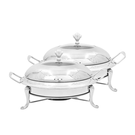 Soga Round Stainless Steel Chafing Dish with Glass Top Lid Set of 2 Silver - Image 01